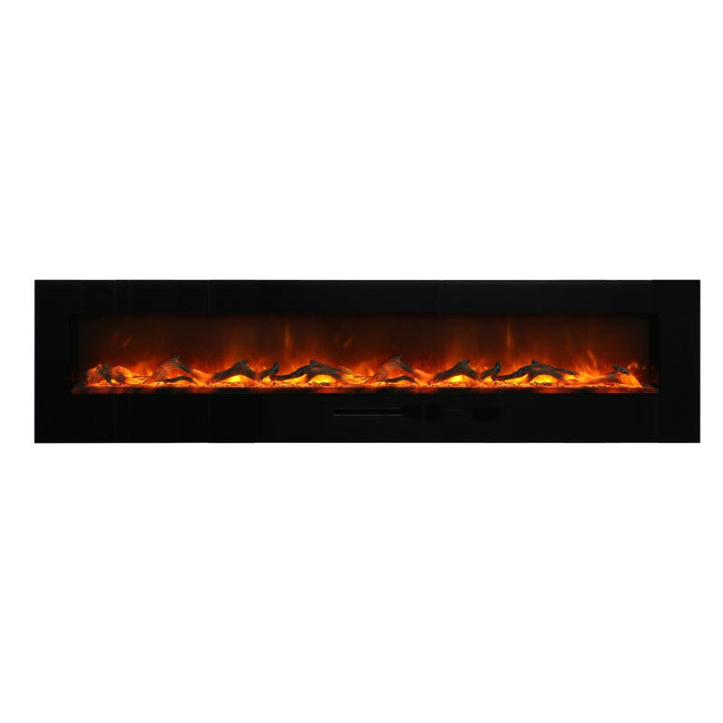 Amantii 88" Wall Mount/Flush Mount Electric Fireplace with Glass Surround -WM-FM-88-10023-BG- Main View