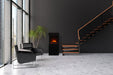 Amantii Cube 20″ Three Sided Wall Mount Electric Fireplace -CUBE-2025WM-Lifestyle Amantii Cube with Speaker Base
