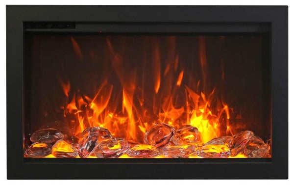 Amantii TRD 30″ Traditional Series Built-In Electric Fireplace -TRD-30- Front View With Glass Flame