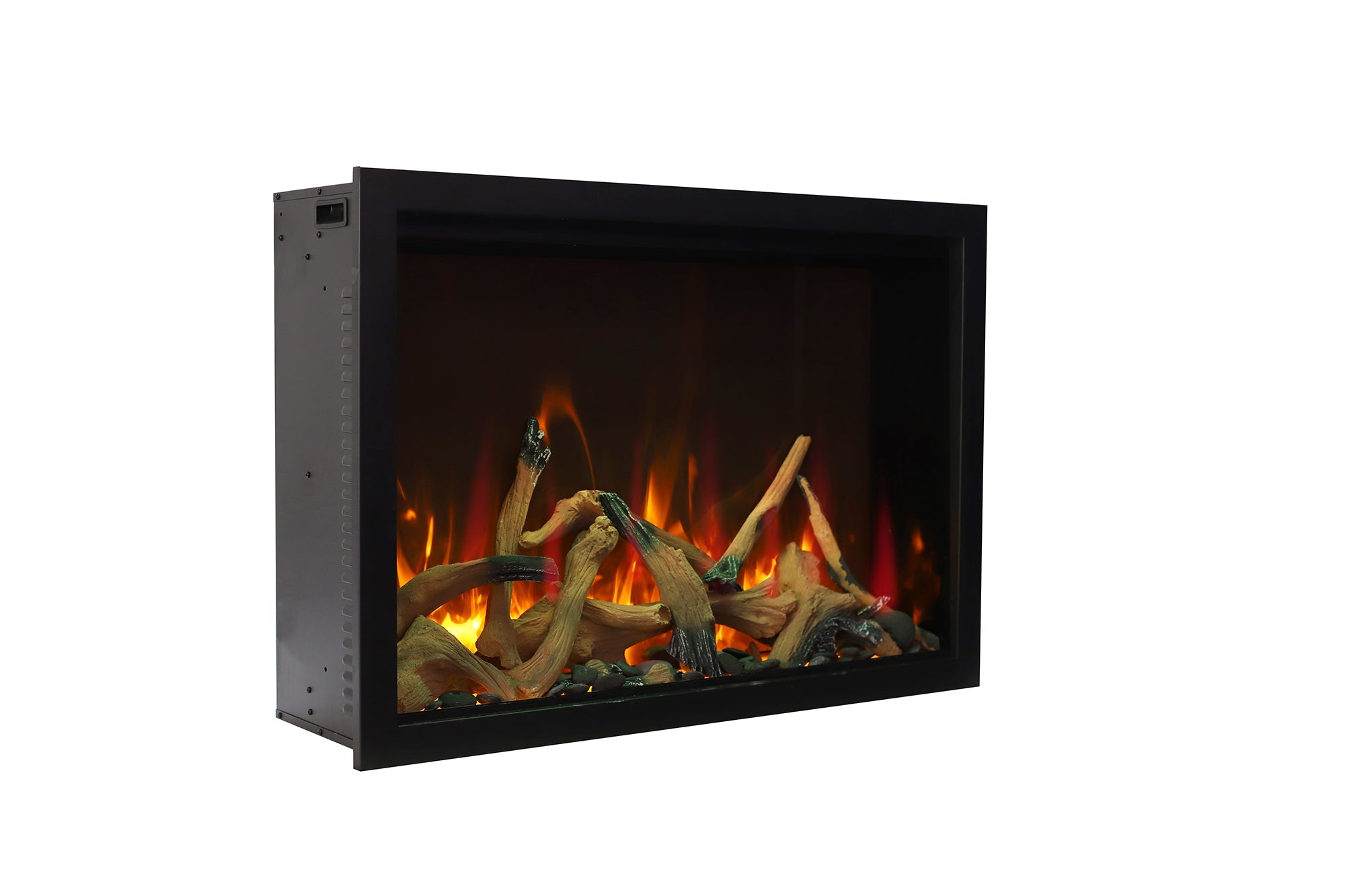 Amantii TRD 38" Traditional Series Smart  Built-In Electric Fireplace -TRD-38- Right View With Logs