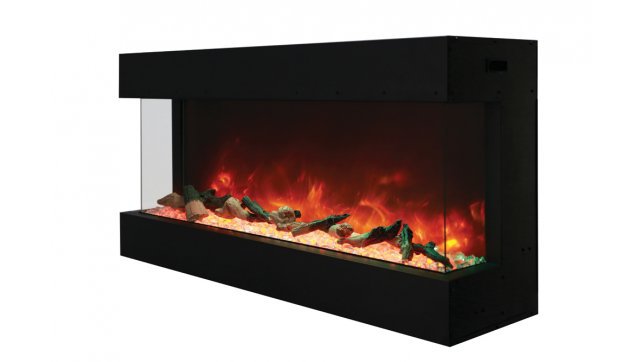 Amantii Tru-View XL Deep 50" Built-In Three Sided Electric Fireplace -50-TRU-VIEW-XL-DEEP- Left View With Logs