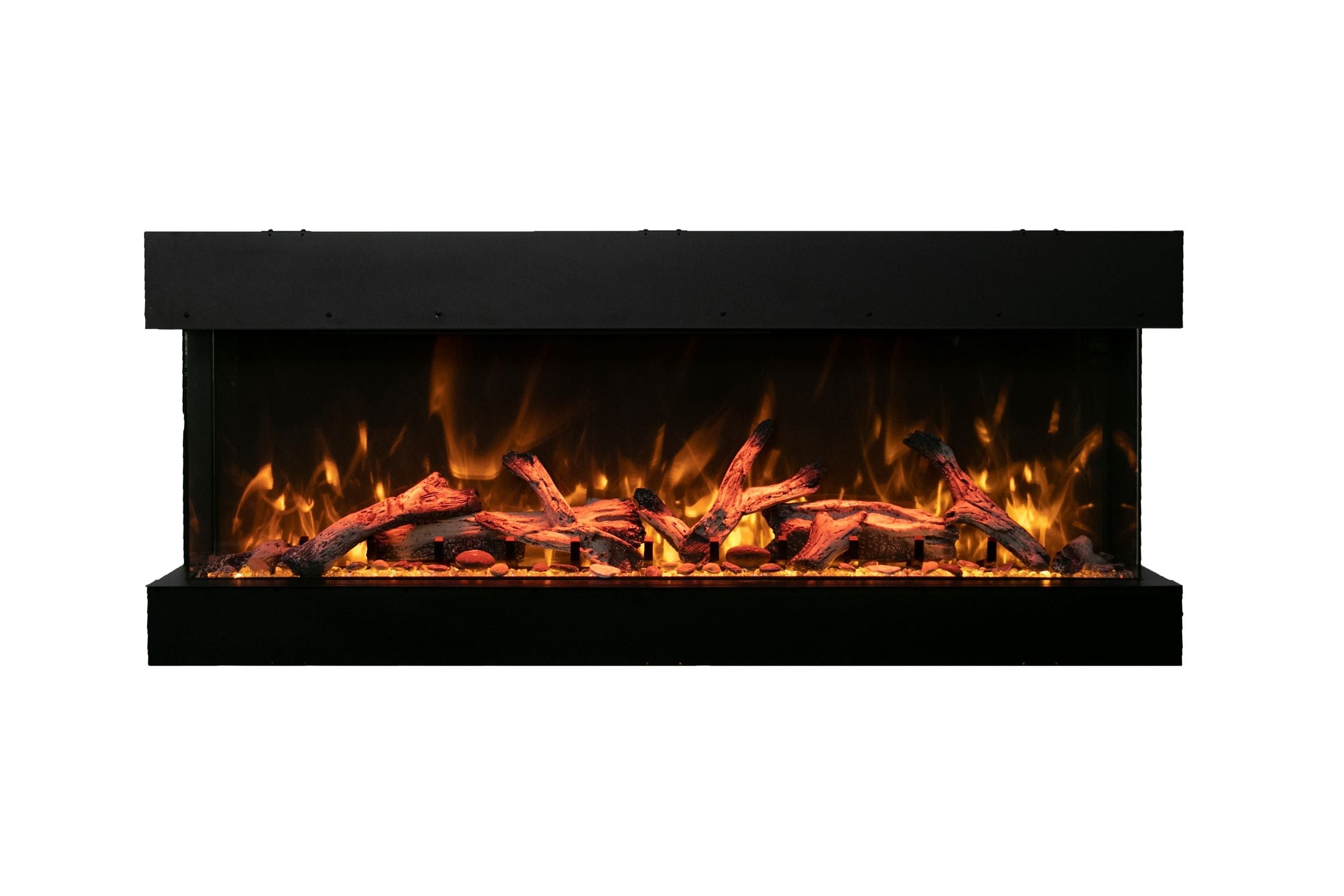 Amantii Tru-View XL Deep 60" Built-In Three Sided Electric Fireplace -60-TRU-VIEW-XL-DEEP- Front View With Logs