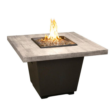 American Fyre Designs Cosmopolitan 36" "Reclaimed Wood" Square Gas Fire Pit Table -640-BA-SP-M2NC- Main View Silver Pine