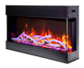 Remii by Amantii 72" BAY-SLIM Series 3 Sided Glass Electric Fireplace- 72-BAY-SLIM- Left View With Birch Log