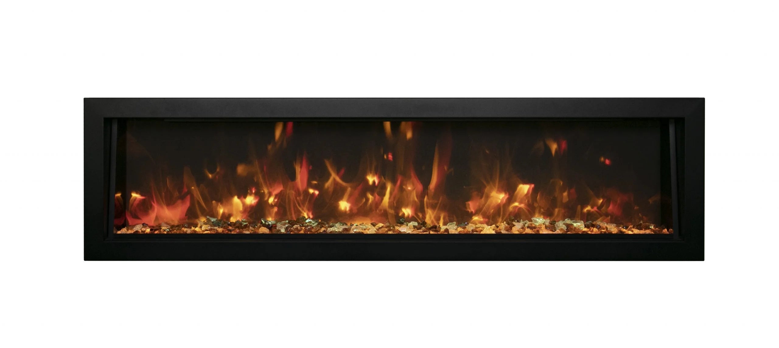 Remii by Amantii 55" Deep Series Built-in Electric Fireplace with Black Steel Surround- 102755-DE- Front View With Mix Brown