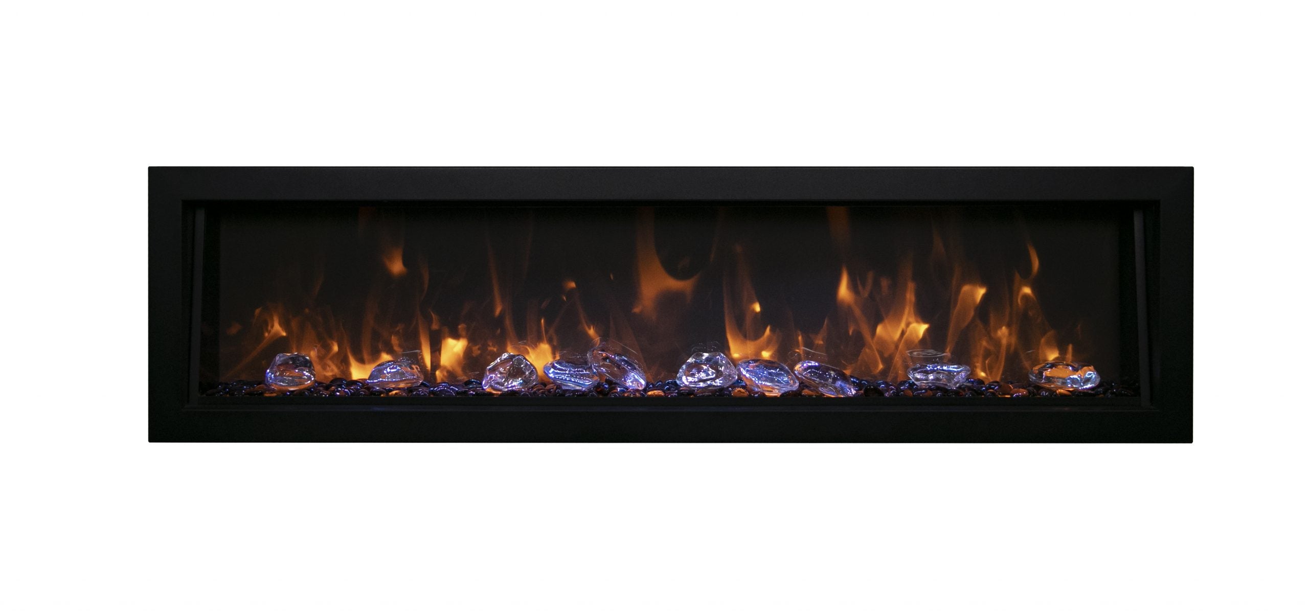 Remii by Amantii 55" Deep Series Built-in Electric Fireplace with Black Steel Surround- 102755-DE- Front View With Glass Chunks