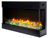 Remii by Amantii 40" BAY-SLIM Series 3 Sided Glass Electric Fireplace- 40-BAY-SLIM- Left View With Green Glass Chunks