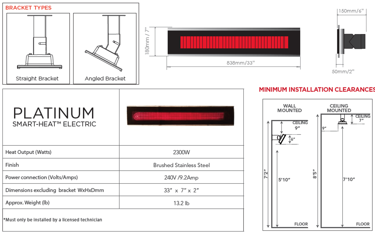 Bromic Platinum Electric Heater 2300 Watt-BH0320003- Installation Clearance