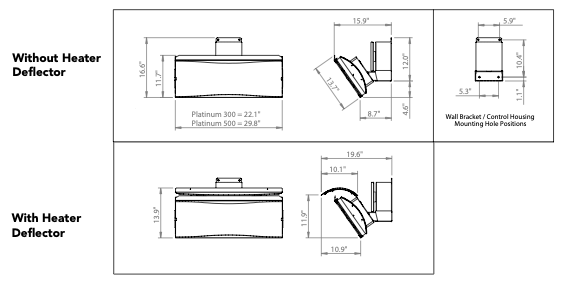 Bromic Platinum Smart-Heat™ Radiant Heater - 3 Burner- Dimensions