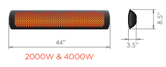 Bromic Tungsten Electric Patio Heater 4000 Watt -Black- Dimensions