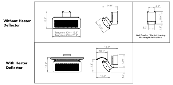 Bromic Tungsten Smart-Heat™ Radiant Heater -3 Burner- Dimensions