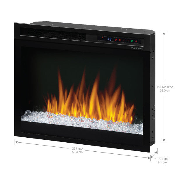 Dimplex 23" Nova Multi-Fire XHDTM Firebox With Acrylic Ember Media Bed -X-XHD23G- Left View With Dimensions