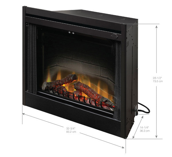 Dimplex 33" Deluxe Built-In Electric Firebox -X-781052045781- Side View With Dimensions