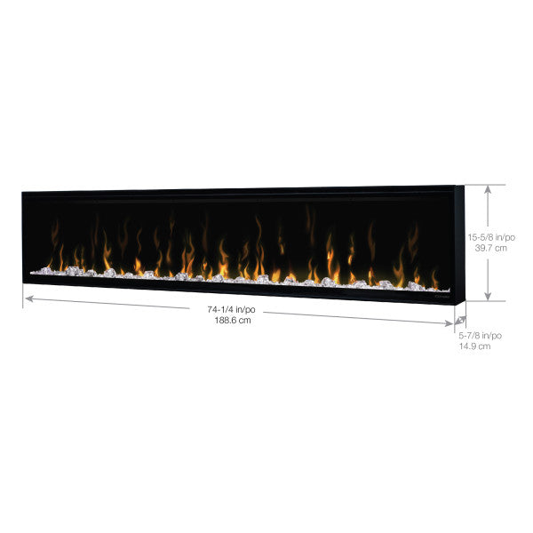 Dimplex 74" IgniteXL Linear Electric Fireplace - X-XLF74 - Dimensions