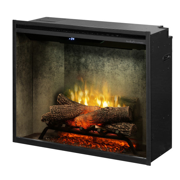 Dimplex Revillusion® 30" Built-In Firebox Weathered Concrete -X-RBF30WC- Left View Red Flame