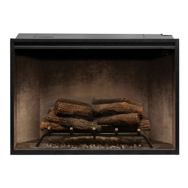 Dimplex Revillusion® 36" Built-In Firebox, Weathered Concrete -X-RBF36WC- Front View With Logs