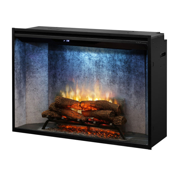 Dimplex Revillusion® 42" Built-In Firebox - Weathered Concrete - X-RBF42WC- Left View With Blue Flame