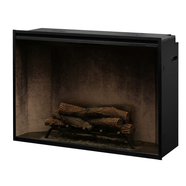 Dimplex Revillusion® 42" Built-In Firebox - Weathered Concrete - X-RBF42WC- Left View With Logs