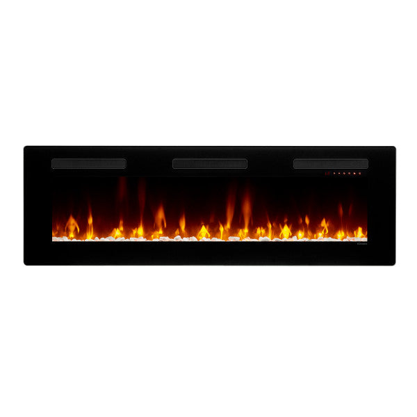 Dimplex Sierra 60" Wall-Mount/Tabletop Linear Electric Fireplace -X-SIL60- Front View With Glass Fuel Bed Wall Mount