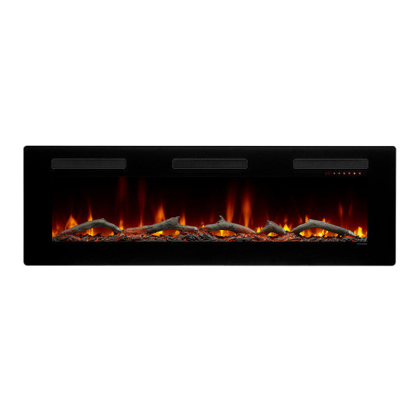 Dimplex Sierra 60" Wall-Mount/Tabletop Linear Electric Fireplace -X-SIL60- Front View With Logs Fuel Bed Wall Mount