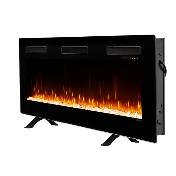 Dimplex Sierra 60" Wall-Mount/Tabletop Linear Electric Fireplace -X-SIL60- Left View With Rocks Fuel Bed Table Top