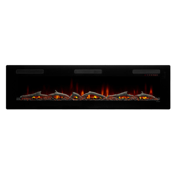 Dimplex Sierra 72" Wall-Mount/Tabletop Linear Electric Fireplace -X-SIL72- Front View With Logs Fuel Bed Wall Mount
