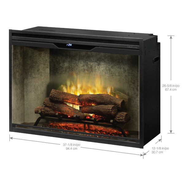 Dimplex Revillusion 36" Built-In Firebox Weathered Concrete with Front Glass and Plug Kit