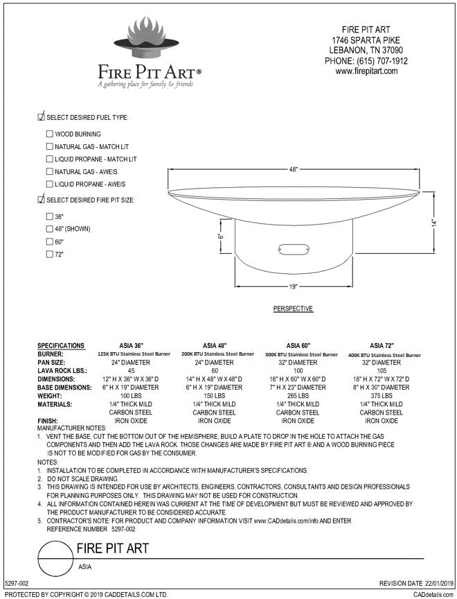 Fire Pit Art - Asia 72" Fire Pit
