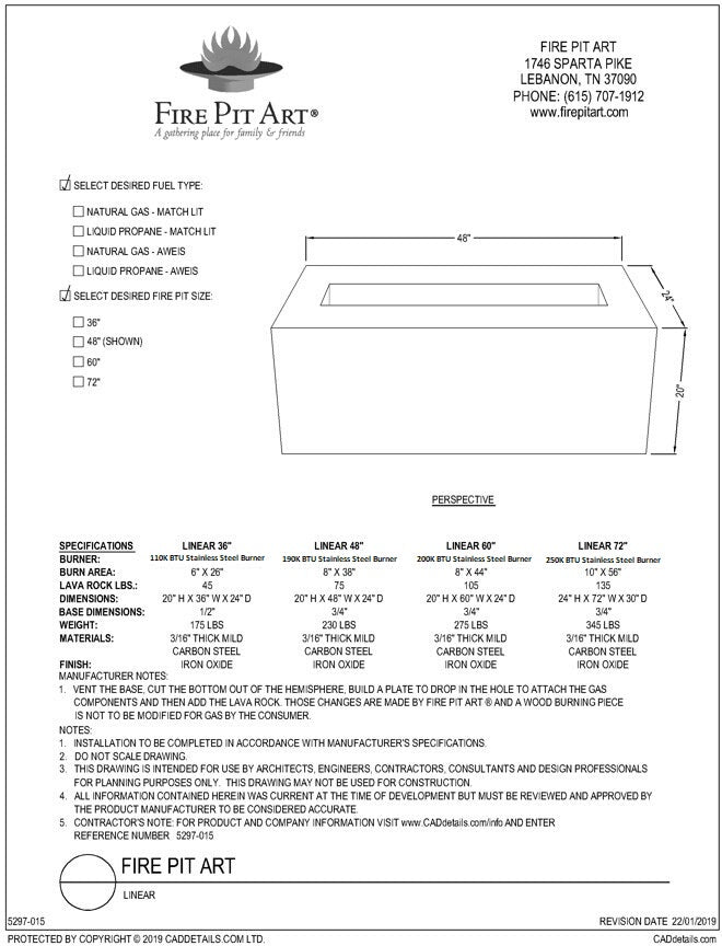 Fire Pit Art Linear 60''- 200K BTU - Fire Pit