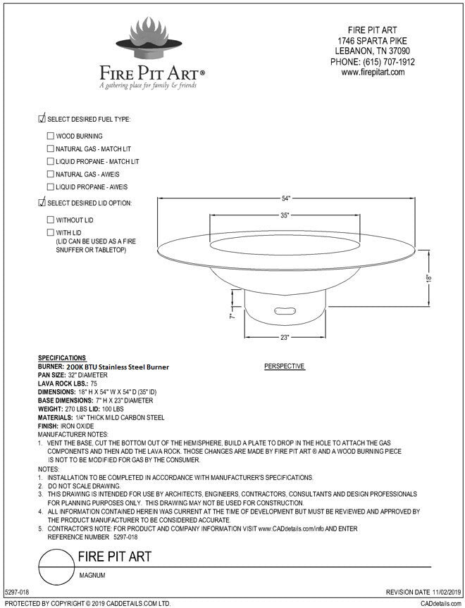 Fire Pit Art Magnum w/Lid  Fire Pit