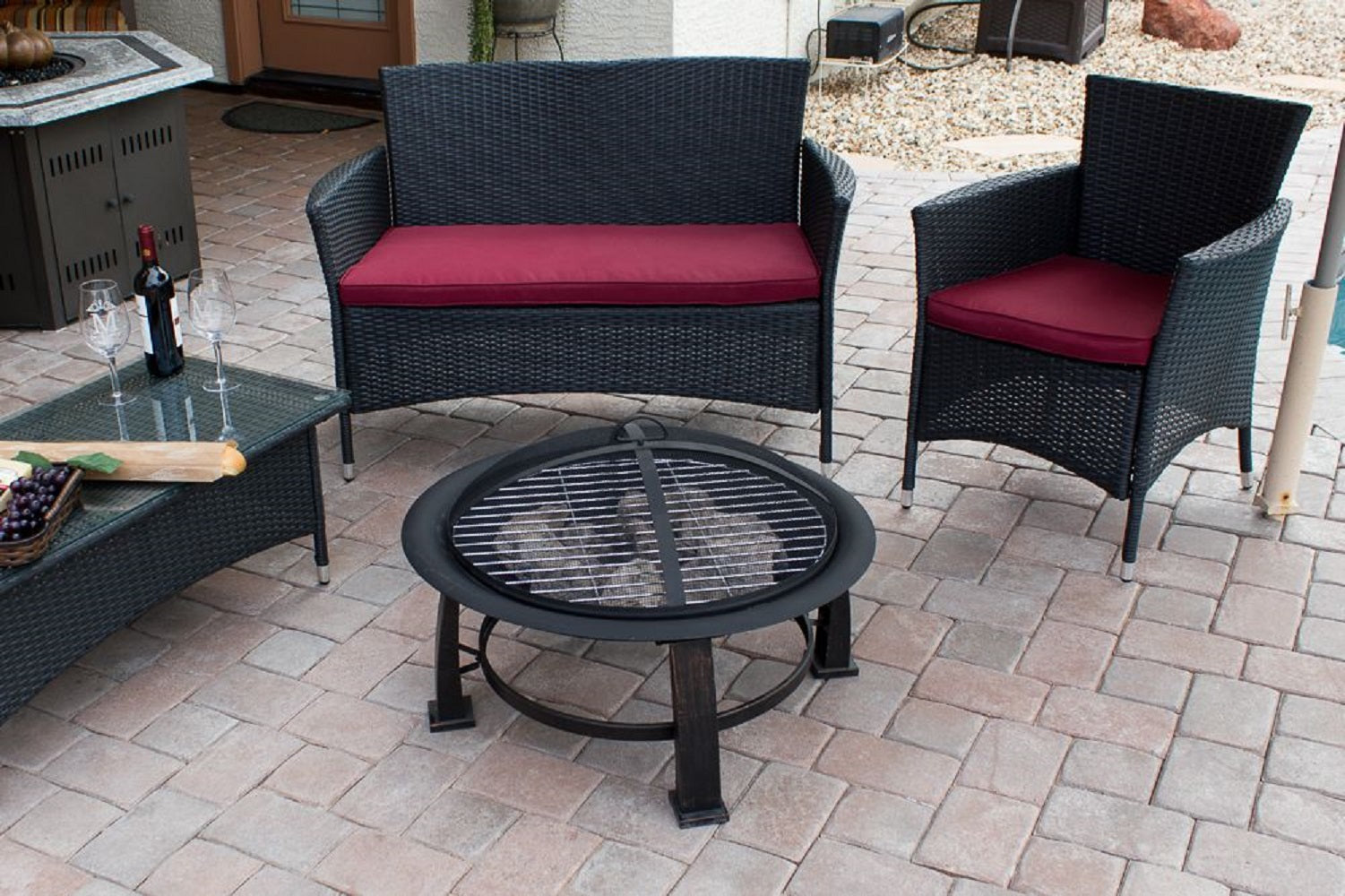 Hiland 30" Wood Burning Firepit with Cooking Grate-FT-235- Lifestyle Patio