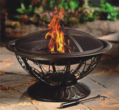 Hiland 30" Wood Burning Firepit with Scroll Design-FT-022- Lifestyle Outdoor