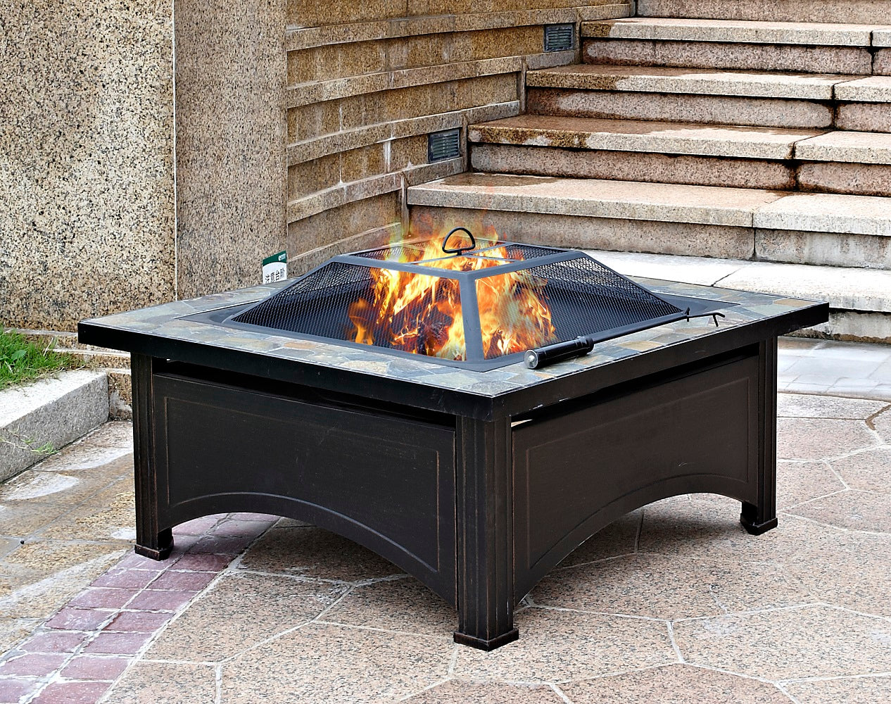 Hiland 36" Slate Top Wood Burning Firepit- FT-51133D- Lifestyle Outdoor
