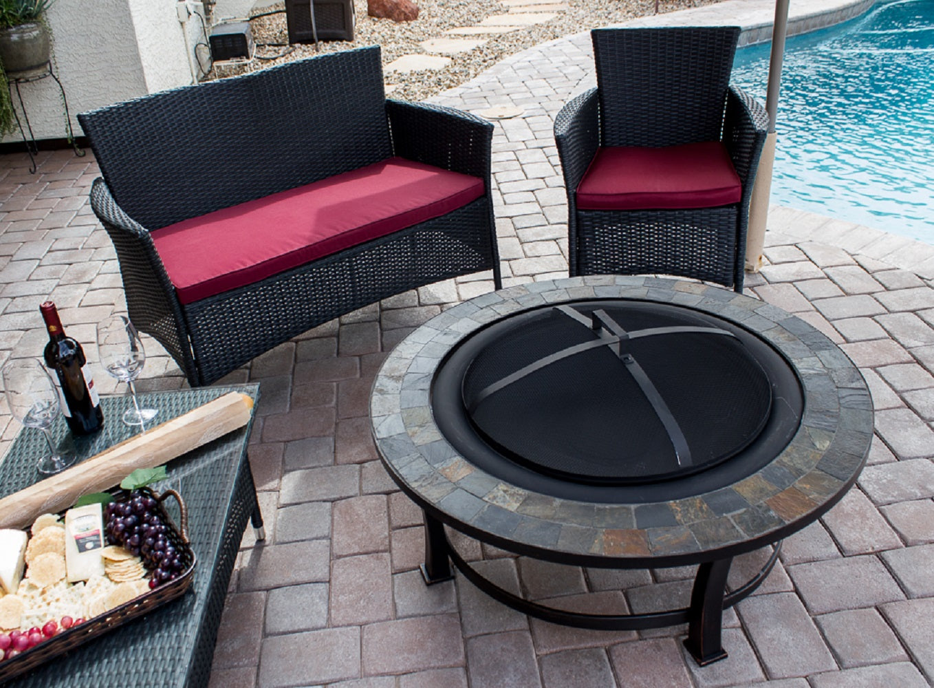 Hiland 40" Round Slate Top Wood Burning Firepit- FT-51216- Lifestyle Pool