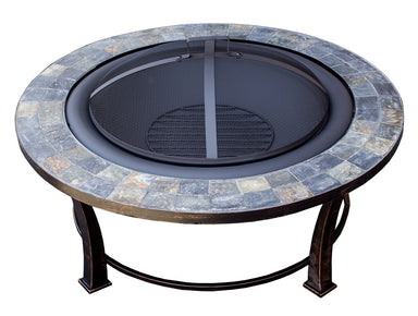 Hiland 40" Round Slate Top Wood Burning Firepit- FT-51216- Main View