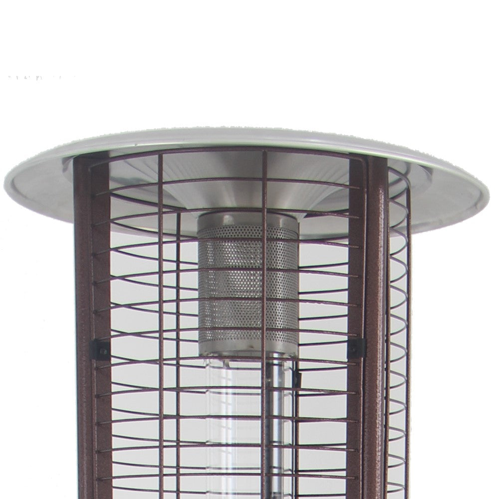 Hiland 77" Tall Round Commercial Glass Cylinder Patio Heater in Hammered Bronze with Clear Tube- HLDS01-GCH-BRZ- Close up