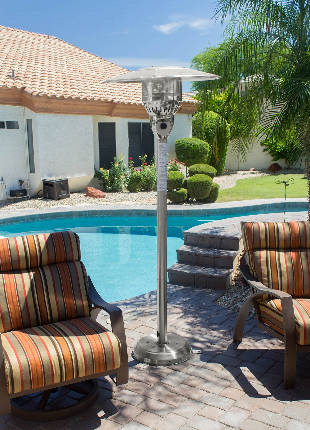 Hiland 85" Natural Gas Outdoor Patio Heater -Stainless Steel-NG-SS- Lifestyle Swimming Pool
