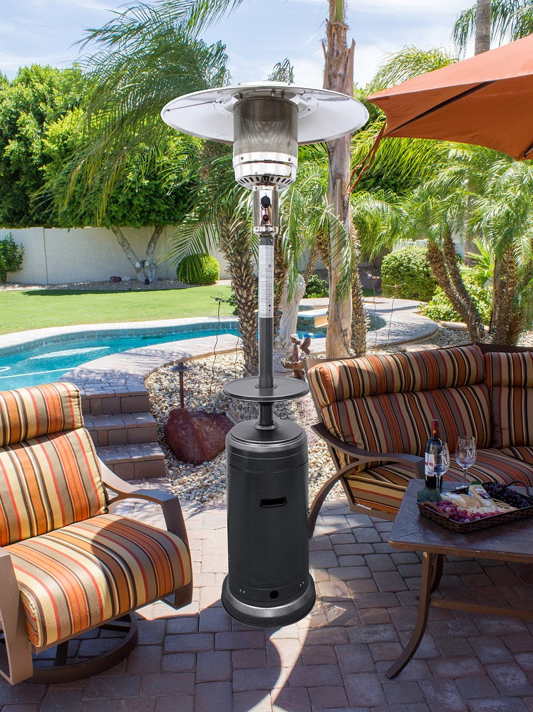 Hiland 87" Tall Outdoor Patio Heater with Metal Table - Hammered Silver- HLDS01-CB - Lifestyle Pool