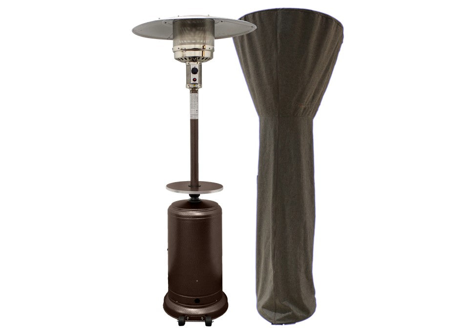 Hiland 87" Tall Outdoor Patio Heater with Table -HLDS01-CGT- Hammered Bronze- Patio Heater and Cover