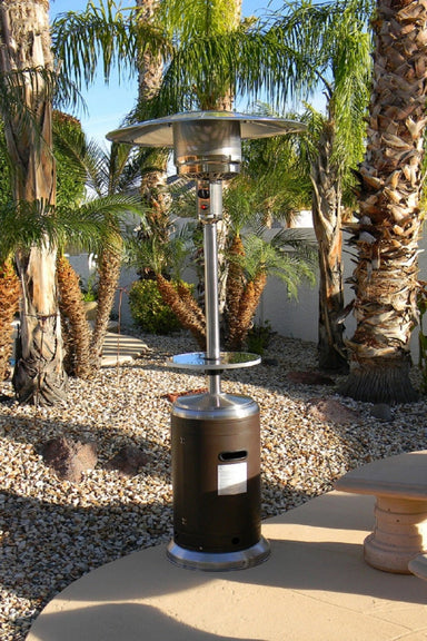 Hiland 87" Two Tone Outdoor Patio Heater with Table- Hammered Bronze & Stainless Steel- HLDS01-SSHGT- Lifestyle Backyard