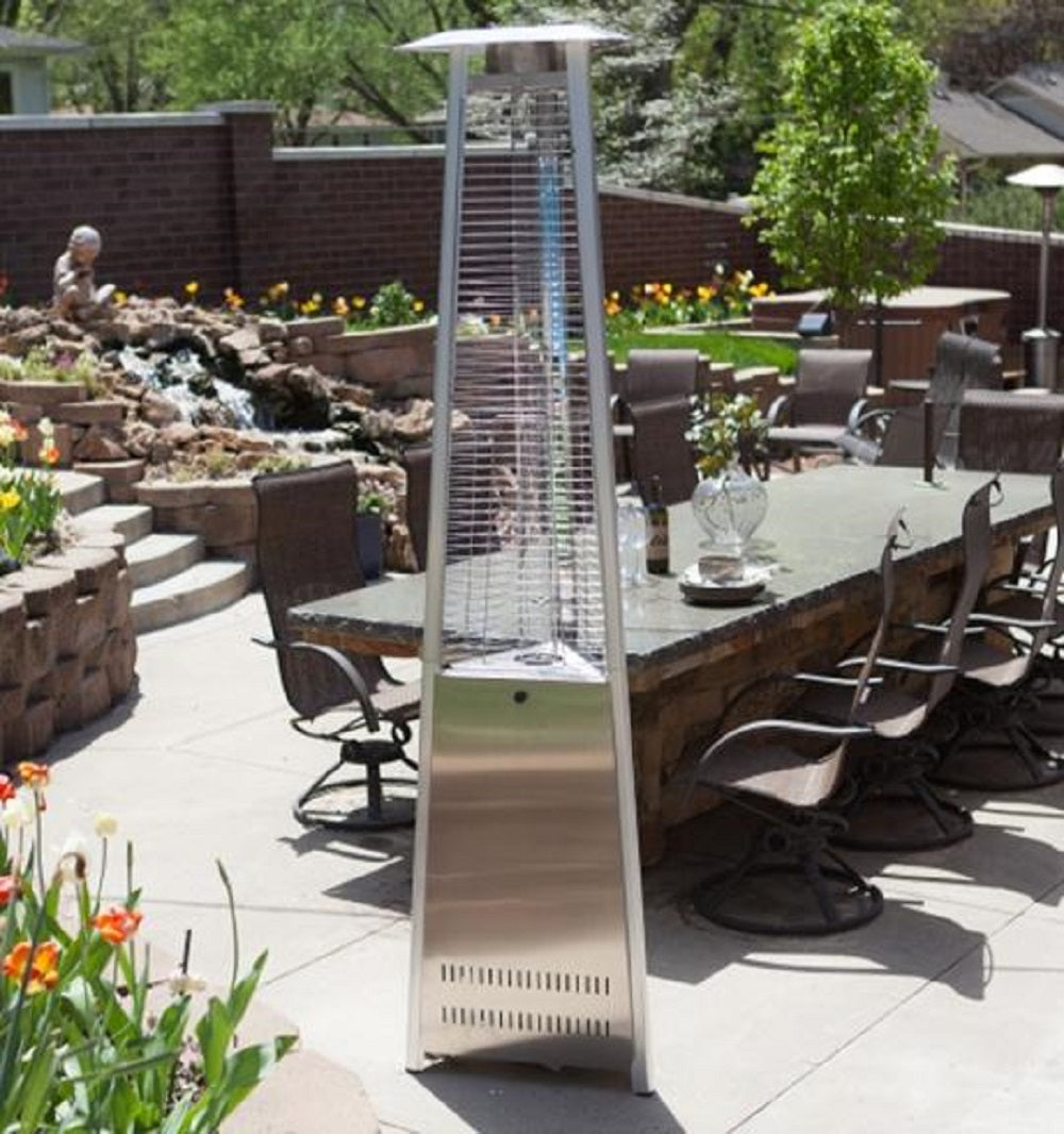 Hiland 94" Tall Commercial Triangle Glass Tube Heater -Stainless Steel-HLDS01-CGTSS- Lifestyle Outdoor Dining