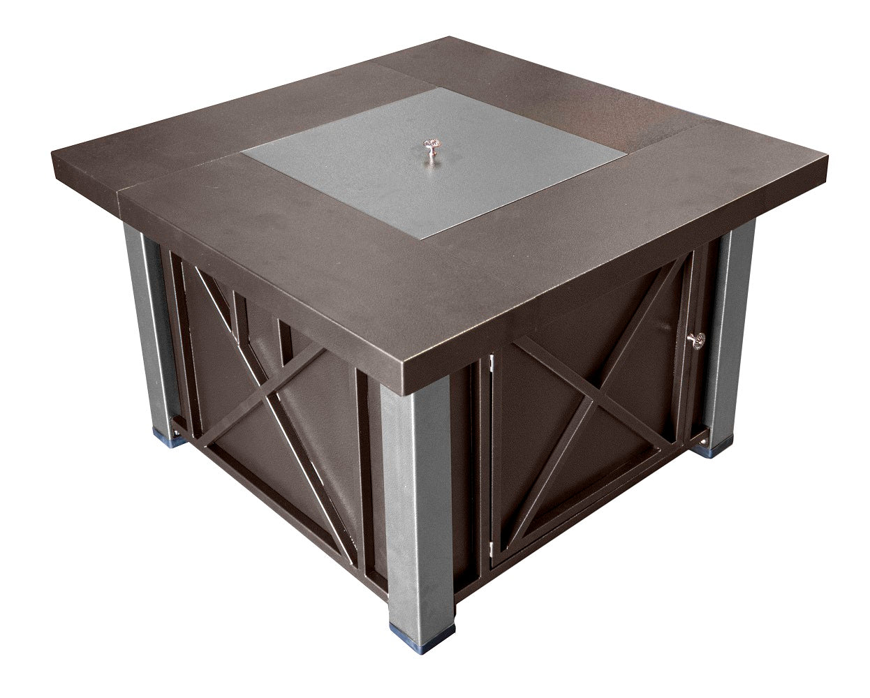 Hiland Decorative Fire Pit with Stainless Steel Legs and Lid -Hammered Bronze- GSF-DGHSS- Side View