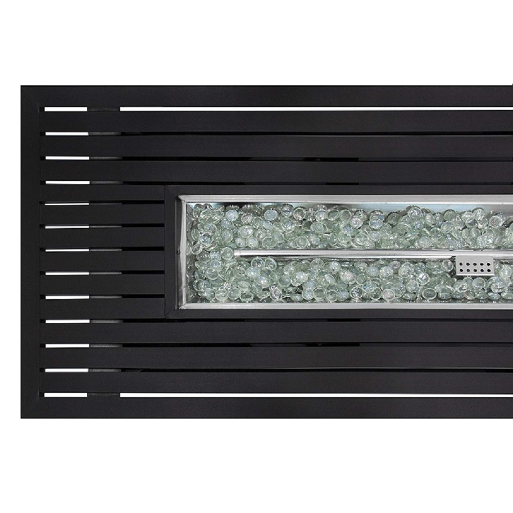 Hiland Finish Aluminum Rectangular Fire Pit With Wind Screen- Black Mocha - AFP-RT-WS- Close Up Detail Hiland Finish Aluminum Rectangular Fire Pit With Wind Screen- Black Mocha - AFP-RT-WS-