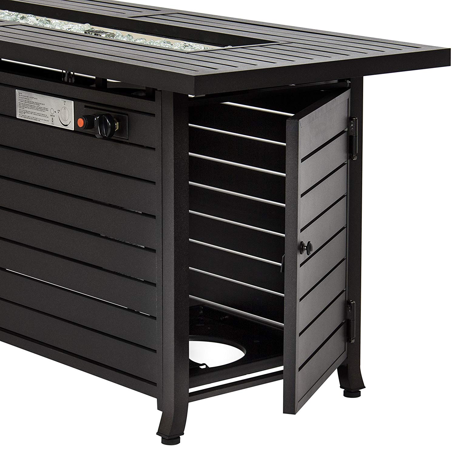 Hiland Finish Aluminum Rectangular Fire Pit With Wind Screen- Black Mocha - AFP-RT-WS-Close Up Detail Side View