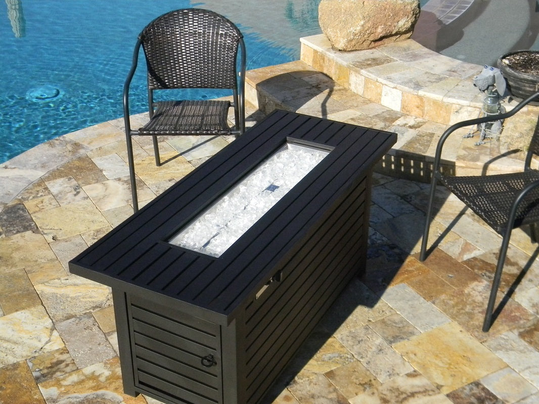 Hiland Finish Aluminum Rectangular Fire Pit With Wind Screen- Black Mocha - AFP-RT-WS- Lifestyle Pool