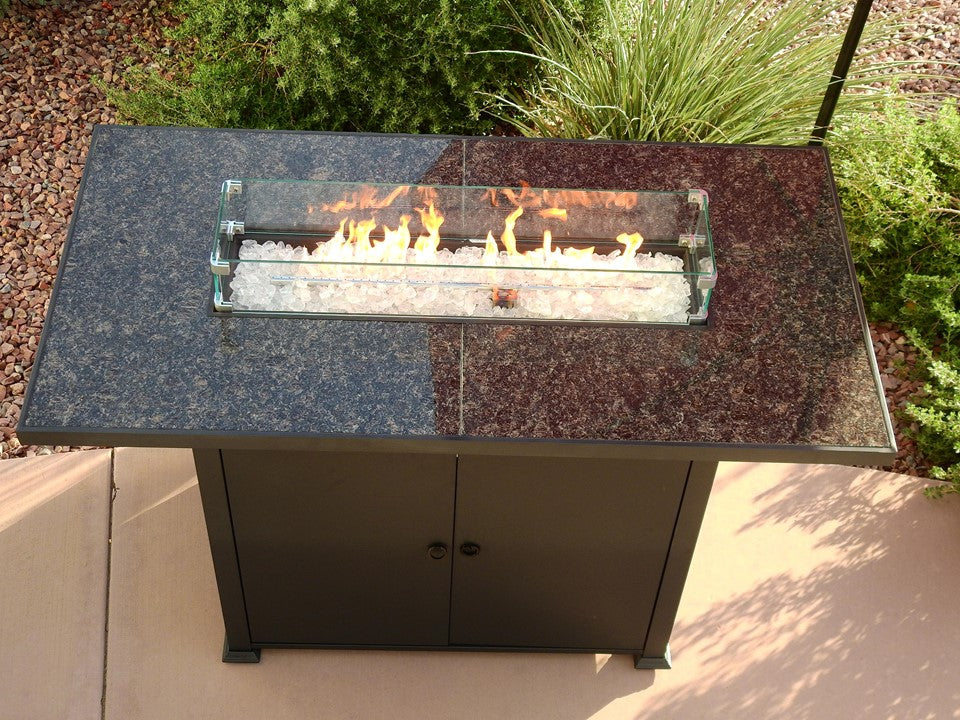 Hiland Fire Pit Rectangular Bar Height Granite Top with Wind Screen -Black- Lifestyle Patio