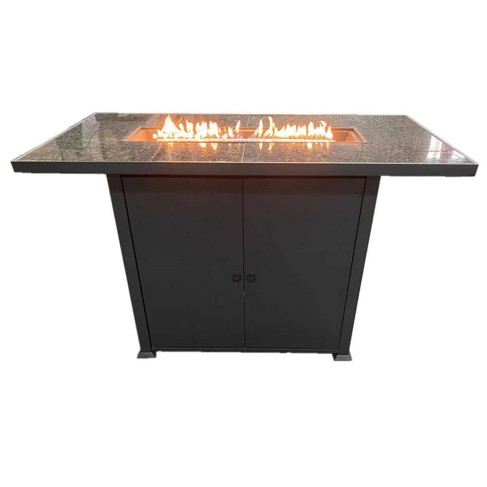 Hiland Fire Pit Rectangular Bar Height Granite Top with Wind Screen -Black- Main View
