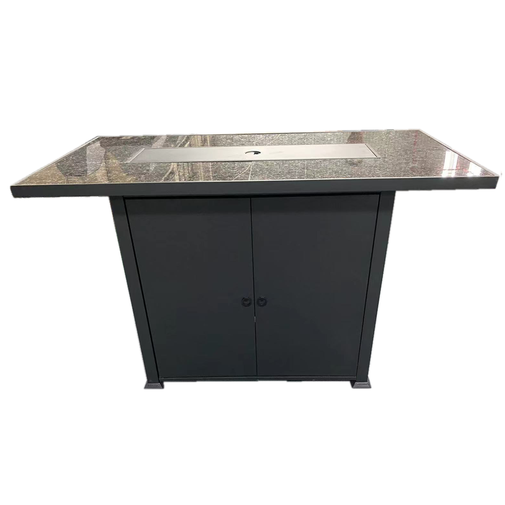 Hiland Fire Pit Rectangular Bar Height Granite Top with Wind Screen -Black- Main View