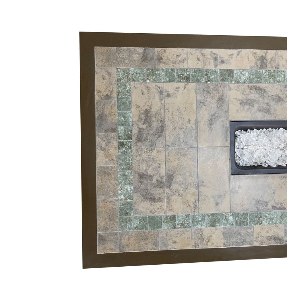 Hiland Fire Pit Rectangular Bar Height Granite Top with Wind Screen - Mocha Brown- AFP-BAR-SLT- Close Up Detail Tile