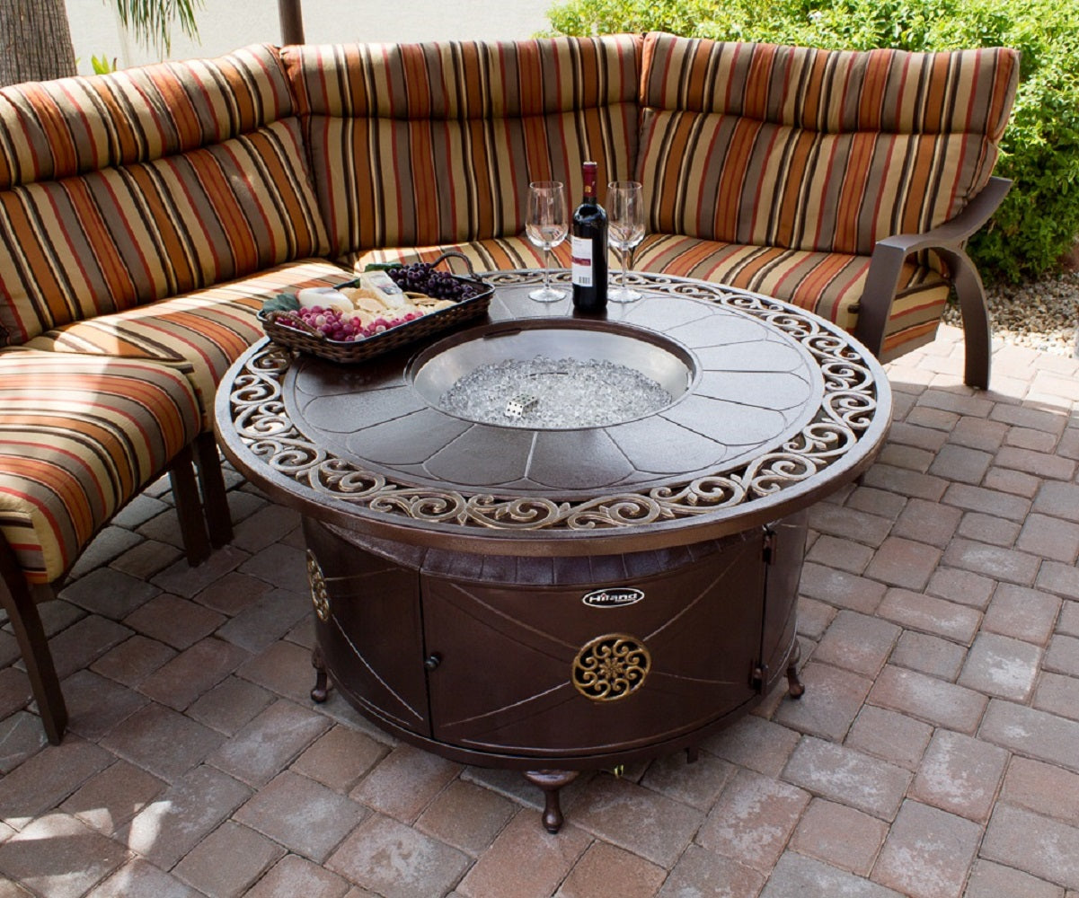 Hiland Firepit Circular Cast Aluminum with Lid- F-1201-FPT- Lifestyle Patio